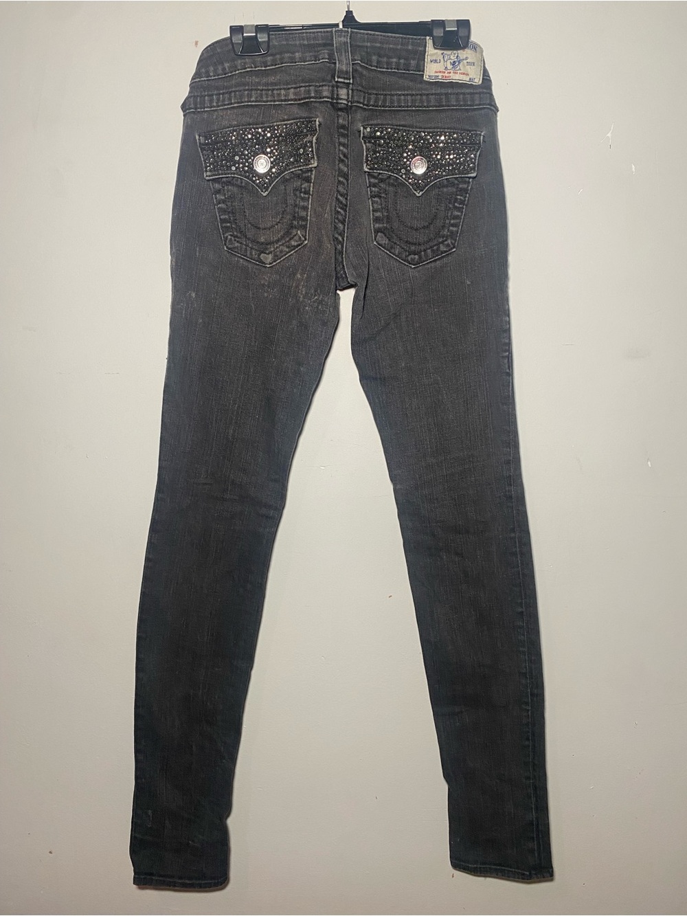 True Religion Black Wash Skinny Jeans with Embellished Back Pockets